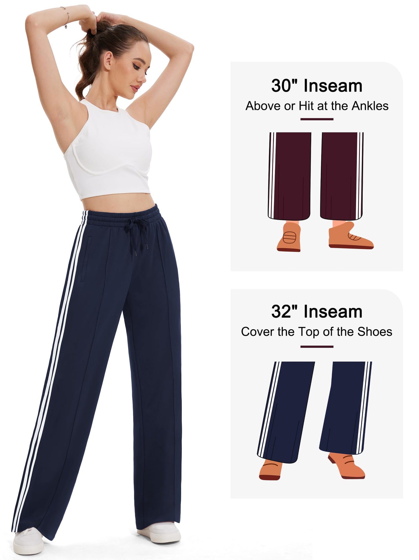 Tapata Women's 34" Inseam Tall Track Pants Loose Straight Leg Jogging Sweatpants Warm-Up Sports Athletic Running, Navy Blue, XXL