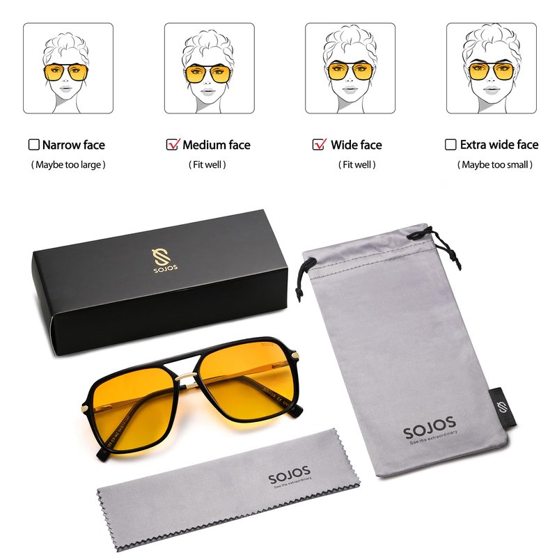 SOJOS Sunglasses for Women & Men, Square, Black Yellow, SJ2229