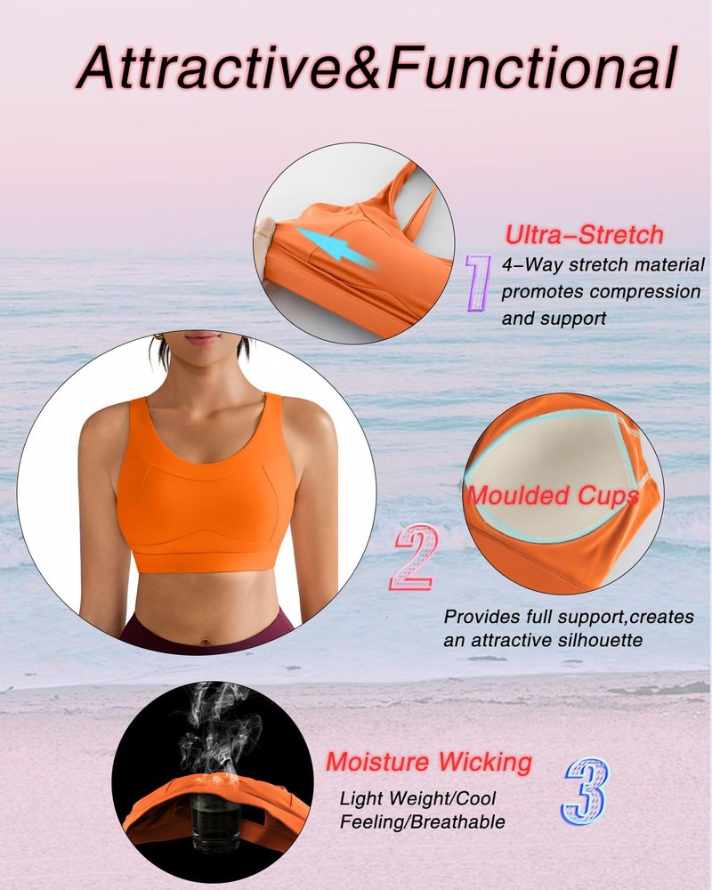 RUNNING GIRL High Impact Sports Bras for Women,Racerback Running Bra Workout Crop Tank Tops Longline Sports Bra Push up(WX2667 Orange XL)
