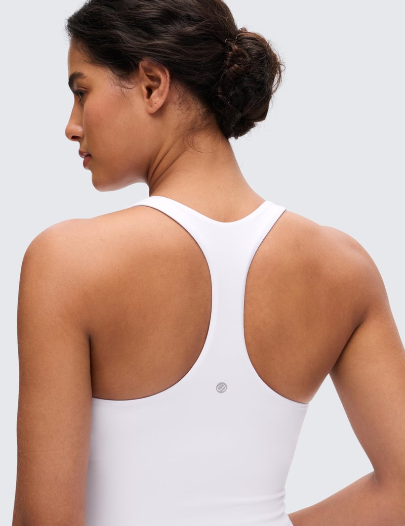 CRZ YOGA Butterluxe Workout Racerback Tank Tops for Women - Padded Athletic Spandex Yoga Shirts with Built in Bra White Medium