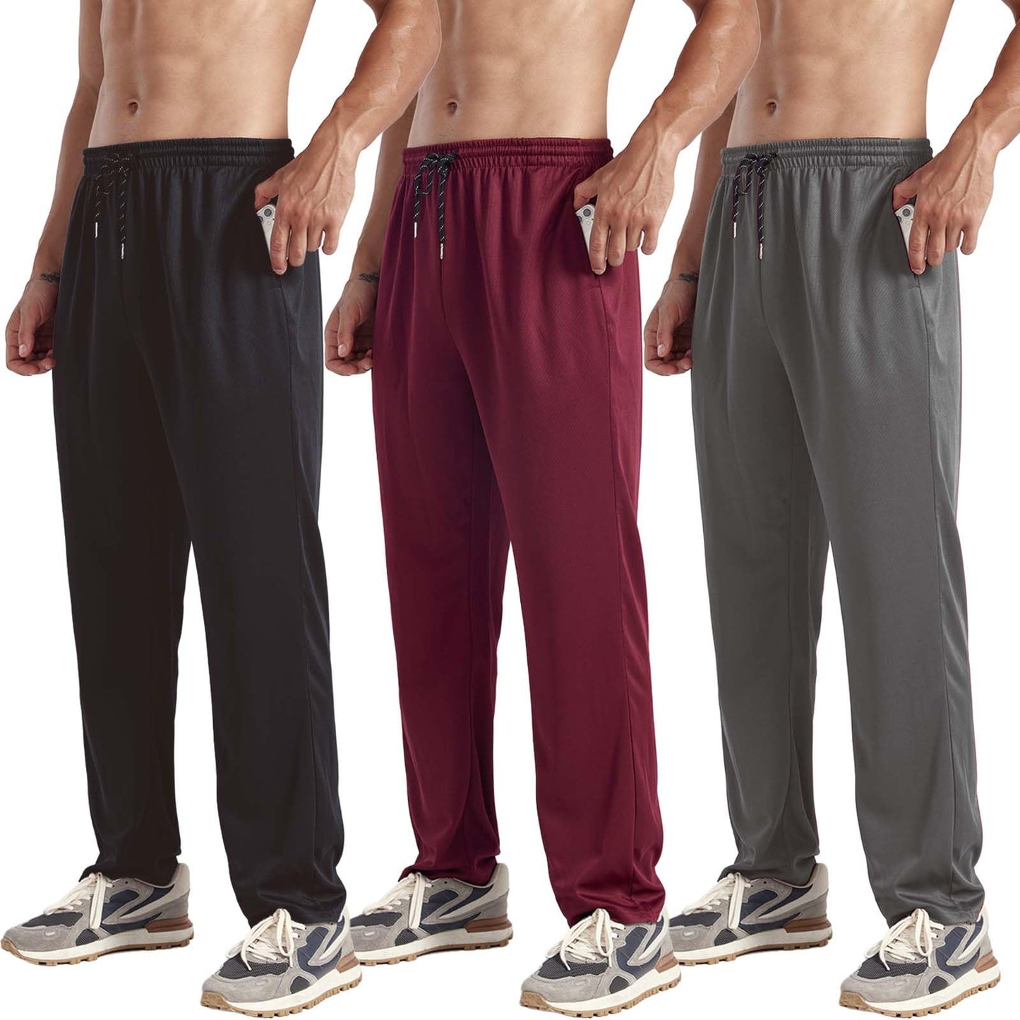 ZH 3-Pack Men's Sweatpants,Comfortable Athletic Jogger Pants with Pockets for Active Wear