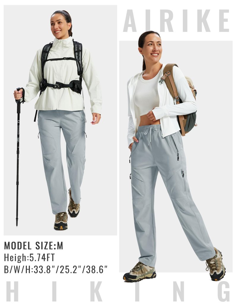 AIRIKE Women's Cargo Pants Lightweight Hiking Joggers Casual Travel Sweatpants Quick Dry Outdoor Pant Gray M