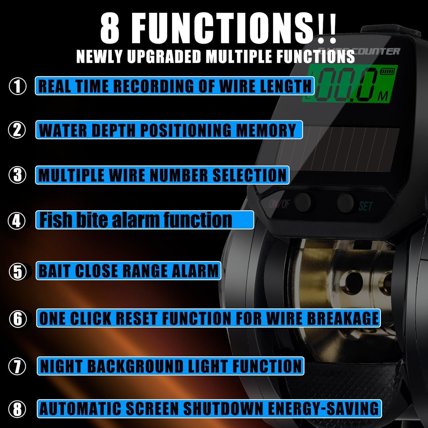 SAMOLLA Baitcasting Fishing Reel 8oz Ultralight Smart Digital Baitcaster Reels with 22Lb Max Drag 7.2:1 High-Speed Gear Ratio Left Handed Freshwater Saltwater Compact Design Black TX800