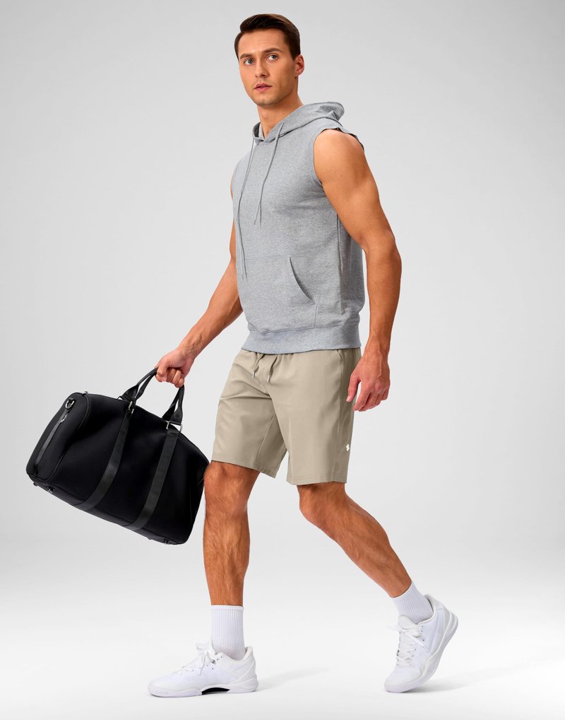 Soothfeel Men's Running Shorts with Zipper Pockets 9 Inch Lightweight Quick Dry Gym Sports Athletic Workout Basketball Shorts for Men (Khaki, XXXL)