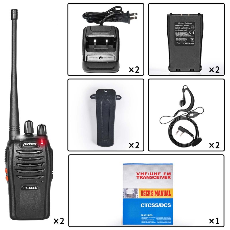 pxton walkie talkies, 666S walkie talkies for Adults Long Range Rechargeable with Headphones and Li-ion Battery,2 Way radios has VOX/Noise Reduction/TOT/Flashlight/Monitoring/Scan Function(2 Pack)