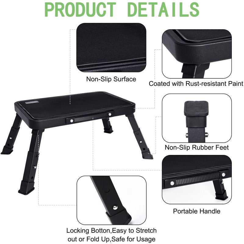 3 Levels Adjustable Folding Step Stool,Foldable RV Step Stool,Safer Metal Stepping Stool for Adults and Seniors,Sturdy and Stable,350 Ibs Capacity,for Bedroom,Kitchen,Office,SUV and More Use