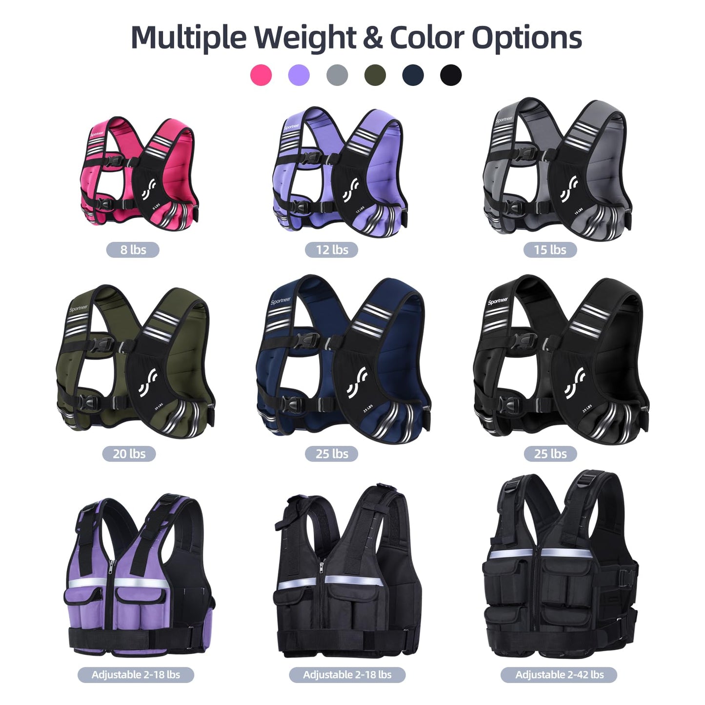 Sportneer Weighted Vest for Women Men: 12lb Comfortable Weight Vest with Storage Pocket Reflective Stripe Rucking Vest for Walking Running Strength Training Fitness Weight Loss Weightlifting Black