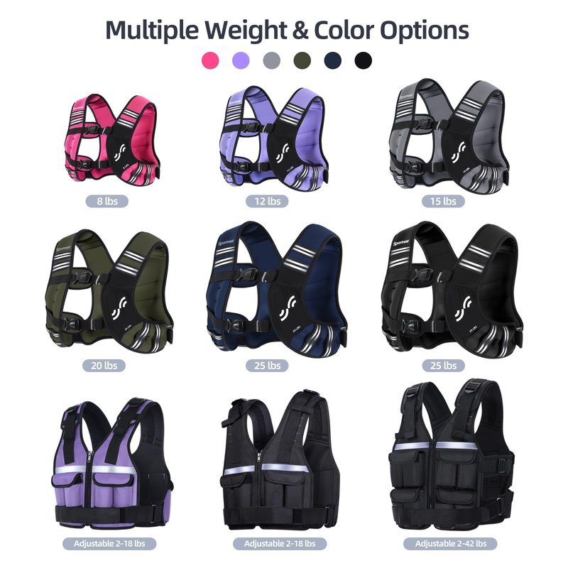 Sportneer Weighted Vest for Women Men: 12lb Comfortable Weight Vest with Storage Pocket Reflective Stripe Rucking Vest for Walking Running Strength Training Fitness Weight Loss Weightlifting Black