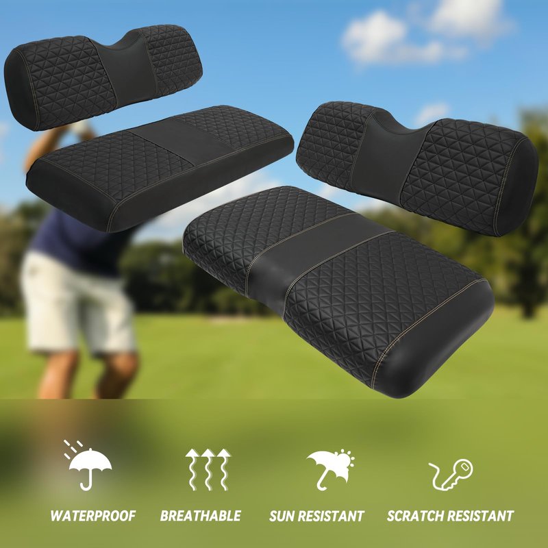 XUANYUDG0769 Golf Cart Front and Rear Seat Covers for 2008+ EZGO RXV Golf Cart and B-Shaped Aftermarket Rear Seat, Vinyl Leather Made/Adjustable Straps and Retractable Buckle/No Stapler Required,4PCS