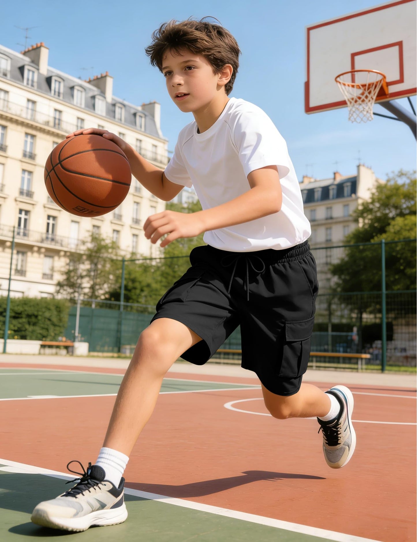 NUMYEAN Boys Cargo Shorts Quick Dry Water Resistant Hiking Short, Black, 9-10Y