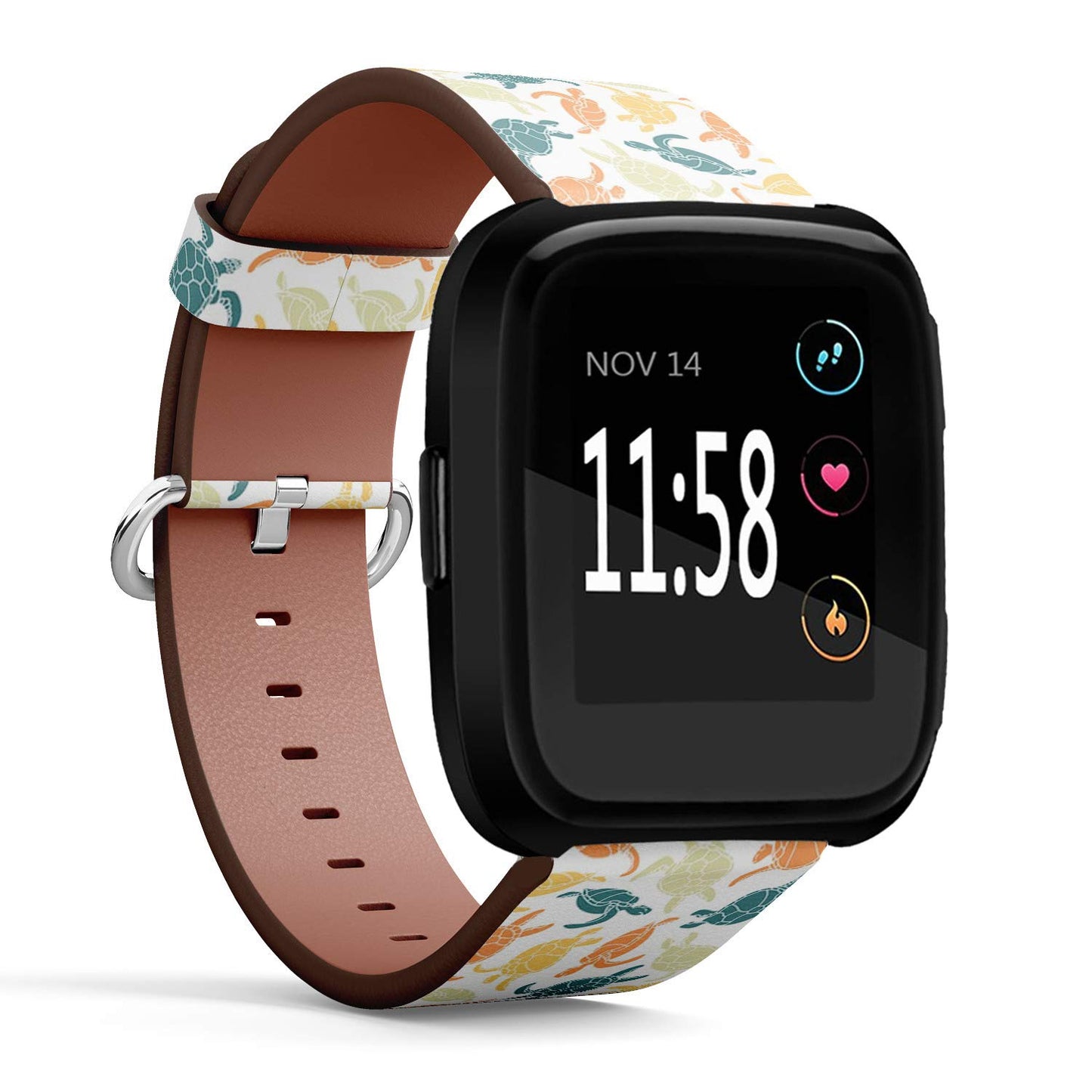 Compatible with Fitbit Versa - Replacement Accessory Leather Band Strap Bracelet Wristbands with Adapters (Turtles Silhouette)