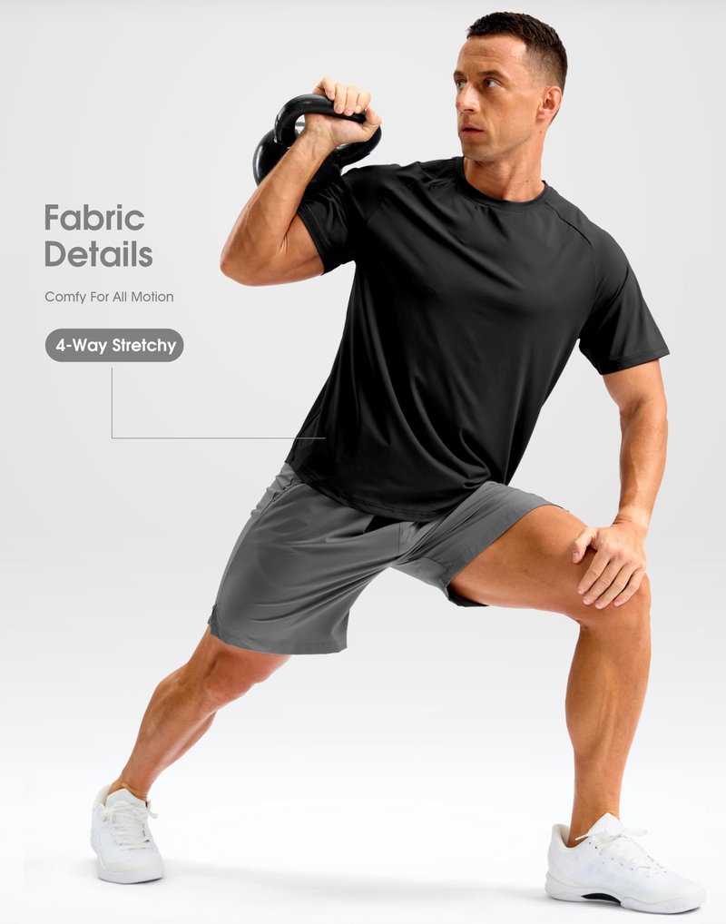 Soothfeel Mens Workout Shirts Quick Dry Athletic Running T-Shirts Short Sleeve Cooling Moisture Wicking Gym Active Tee Tops Black L