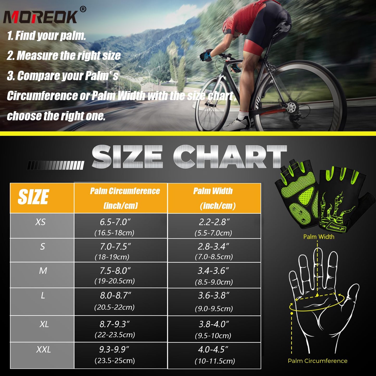 MOREOK Cycling Gloves Bike Bicycle Gloves, Half Finger 5MM Gel-Green-XL