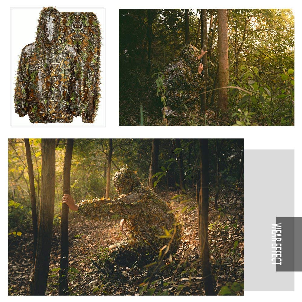 EAmber Ghillie Suit Gilly 3D Leafy Camo Cloth Youth Hunting Airsoft