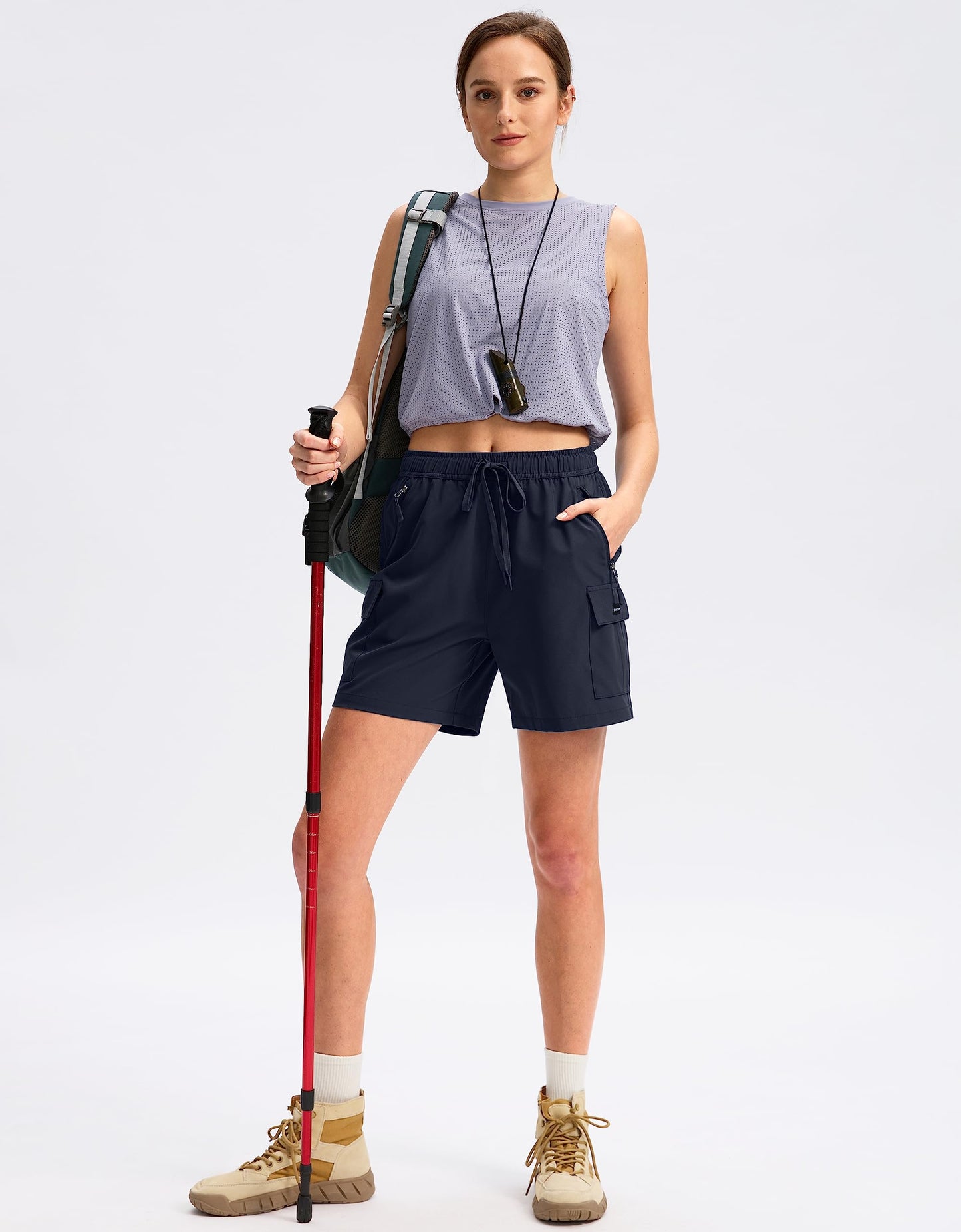 SANTINY Women's 5''/ 7''/9'' Hiking Cargo Shorts Quick Dry Lightweight Summer Shorts for Women Athletic Golf Zipper Pockets(Navy_XL)
