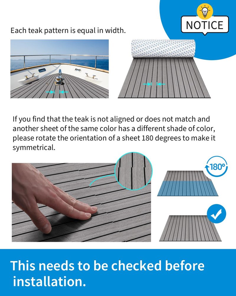 OCEANBROAD Self-Adhesive 48''x16.8'' Boat Flooring with 3M Adhesive Backing EVA Foam Boat Decking Faux Teak Marine Non-Slip Sheet for Jon Motor Boats Yacht Helm Pad Floor, Gray with Black Seam Lines