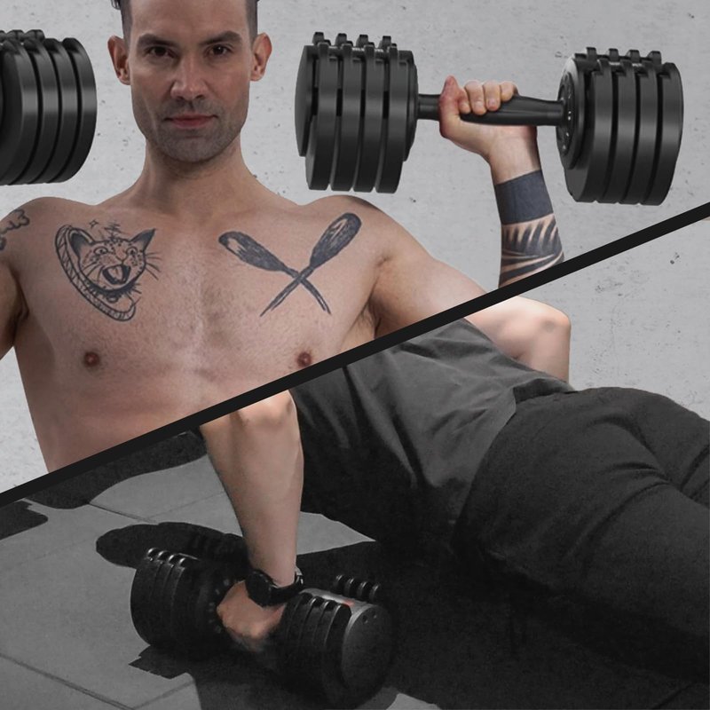 AnYoker Adjustable Dumbbells One Second Change Free Weight Compact Efficient Exercise & Fitness Dumbbell Home Gym Max 25LB or 55LB TJDYL (25LB/RED/One Pack)