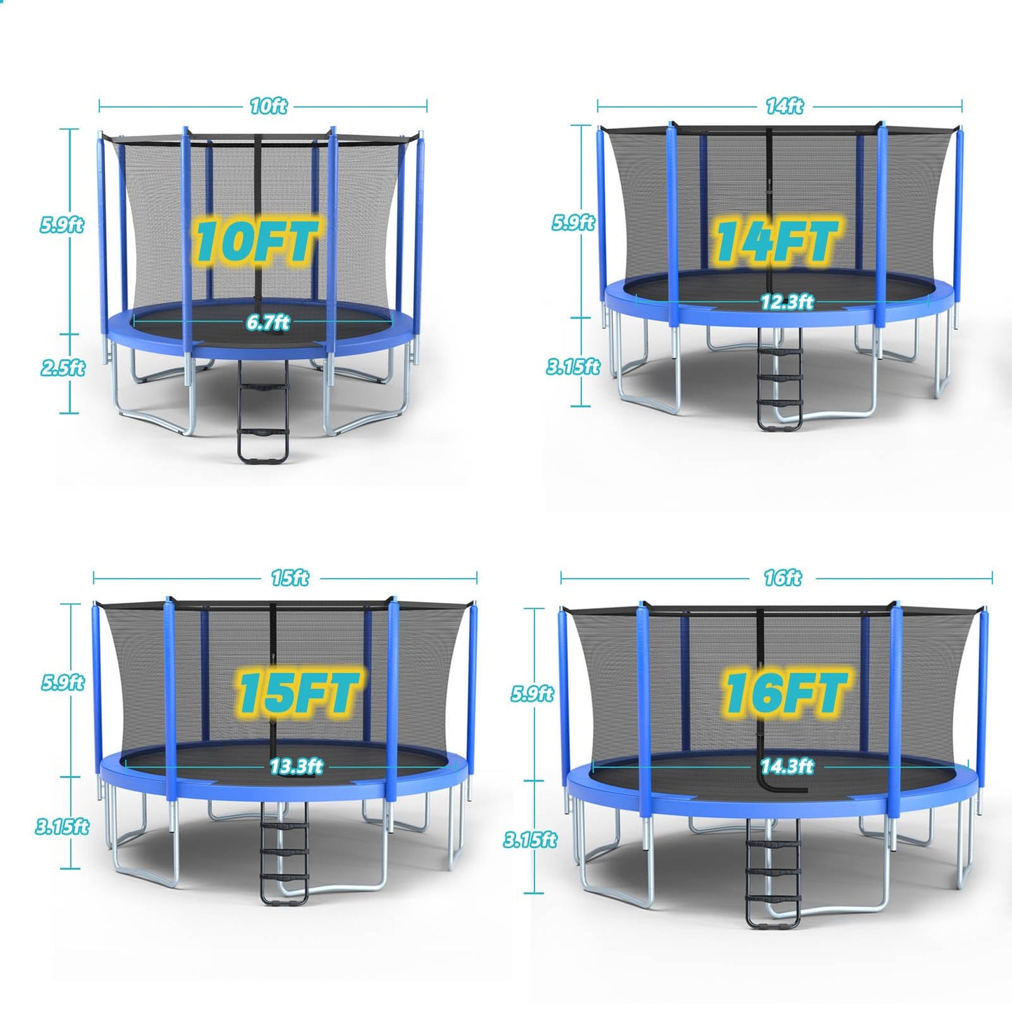 Skybound AiryBounce 16ft Trampoline Recreational Trampolines with Enclosure Outdoor Trampoline for Kids and Adults with Safety Net and Spring Padding