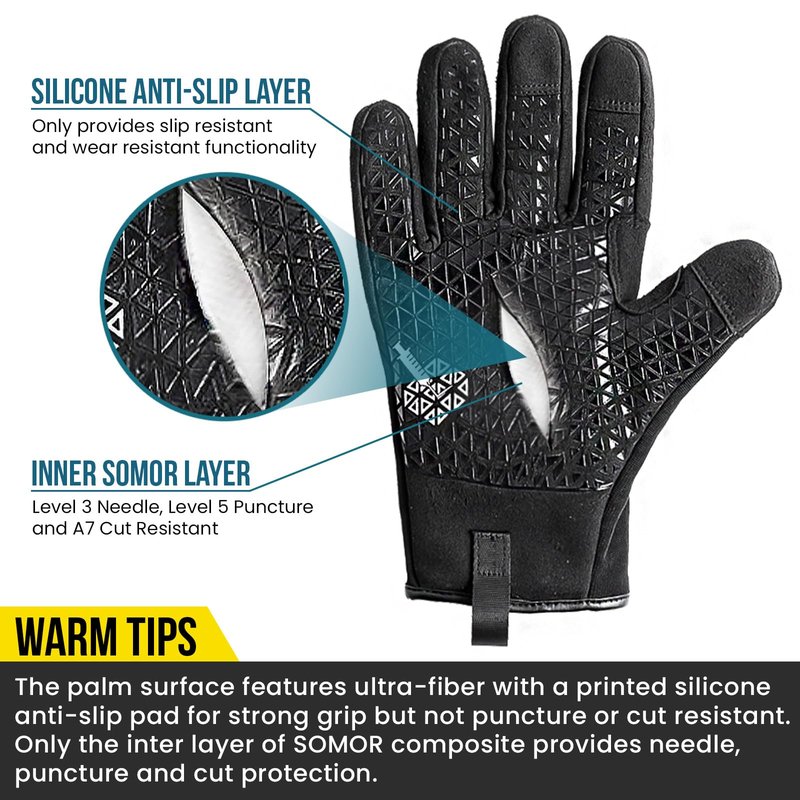 TAILI Level 3 Needle, Level 5 Puncture Resistant Work Gloves for Gardening, Touchscreen, Breathable, Grip Enhanced A7 Cut Resistant Safety Gloves, Black, Medium (M), 1 Pair