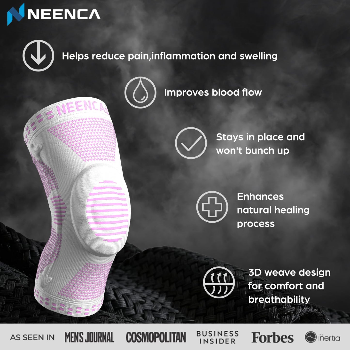 NEENCA Professional Knee Brace for Pain Relief, Medical Knee Support with Patella Pad & Side Stabilizers, Compression Knee Sleeve for Meniscus Tear, ACL, Joint Pain, Runner, Workout (Pink White, 3XL)