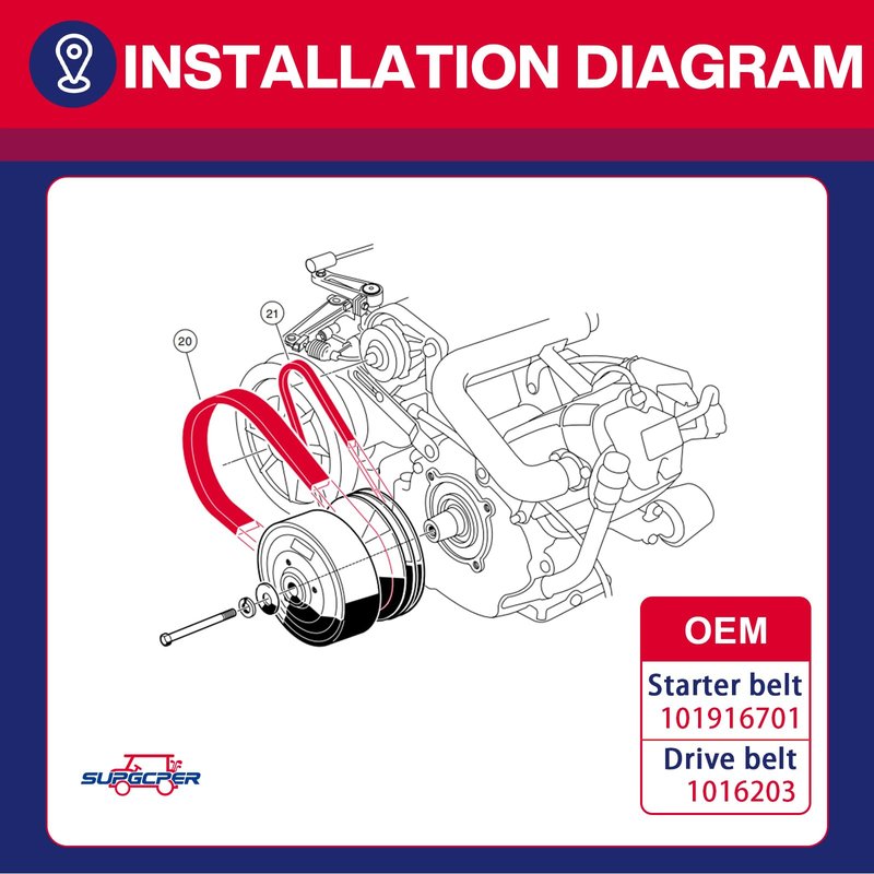 SUPGCPER Club Car Drive and Starter Belt, Golf Cart Drive and Starter Belt Kit for Club Car DS 1997-UP and Precedent 2004-UP, Club Car Drive and Starter Belt Kit Replace OEM# 101916701, 1016203