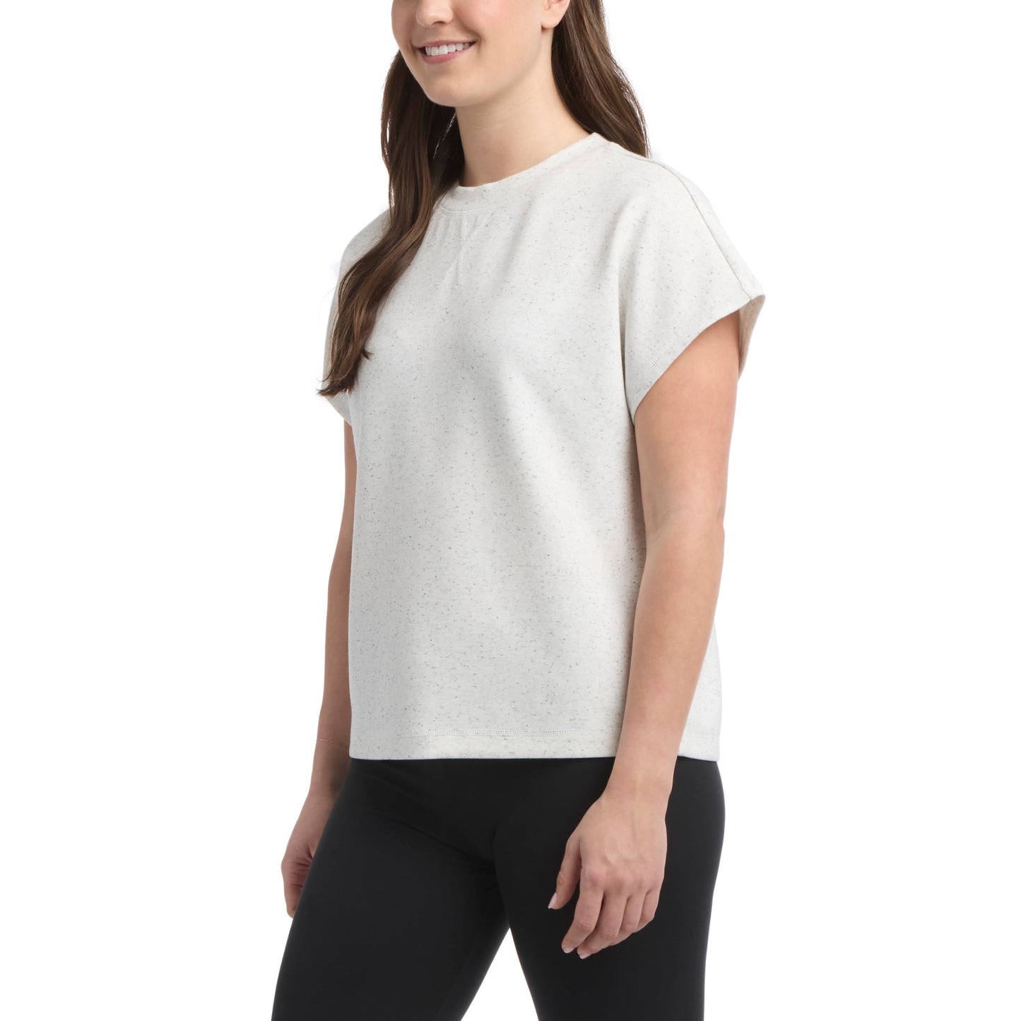Danskin Women's Short Sleeve Crew Neck Luxe T-Shirt, Silver Heather Speckle, Medium