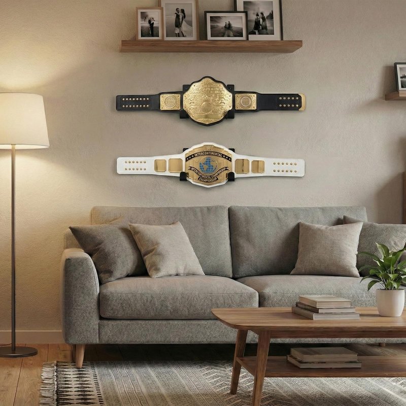 2PCS Championship Belt Wall Mount, 5mm Thick Black Acrylic Display Holder, Heavy Duty Hanger Rack for Pro Wrestling, MMA, Boxing Replica Championship Belts, Horizontal Floating Hanging Kit with Screws