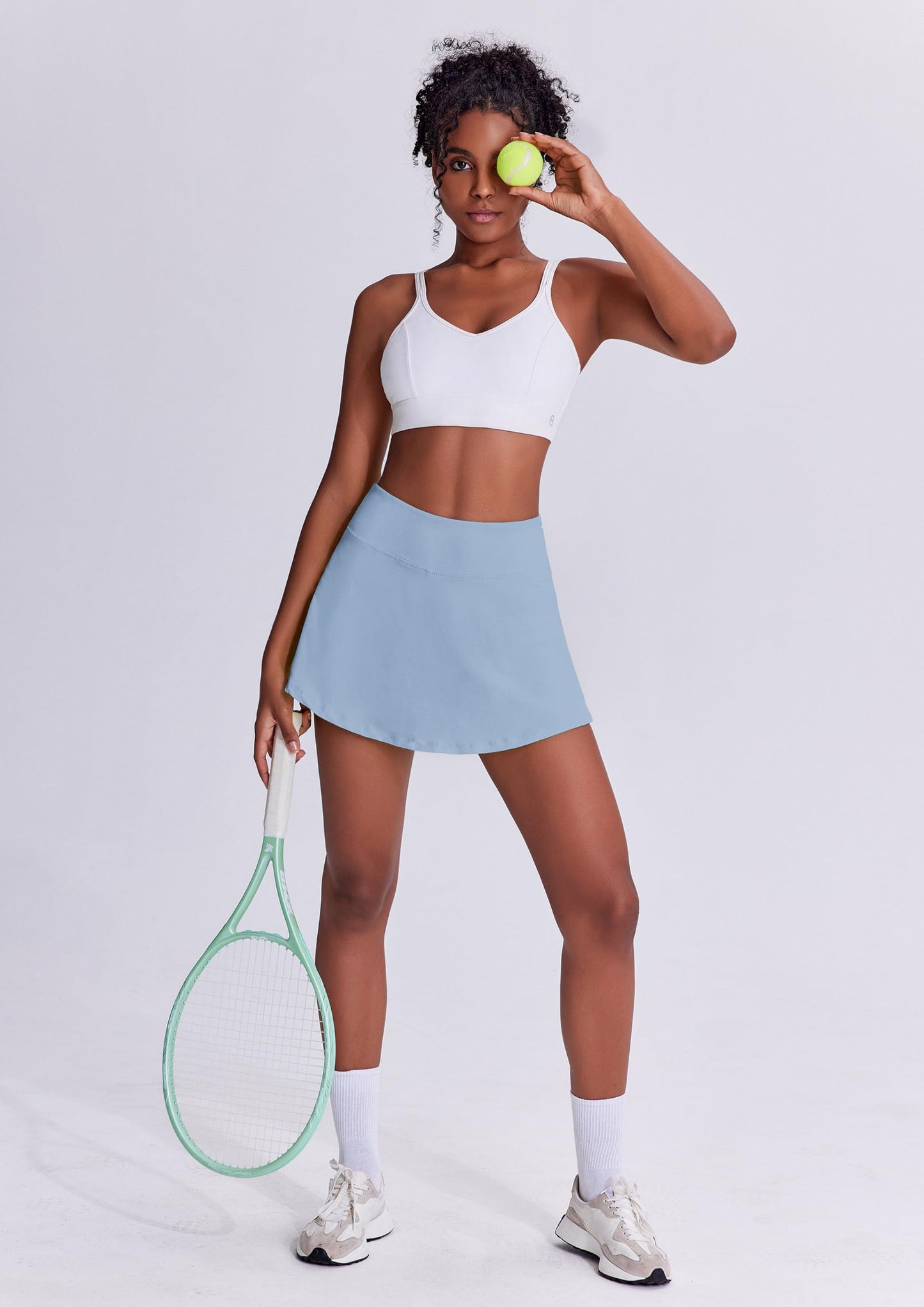 PINSPARK Tennis Skirts Pleated Skorts for Woman Summer Athletic Skirt with Pocket Workout Skirt,Light Blue Small