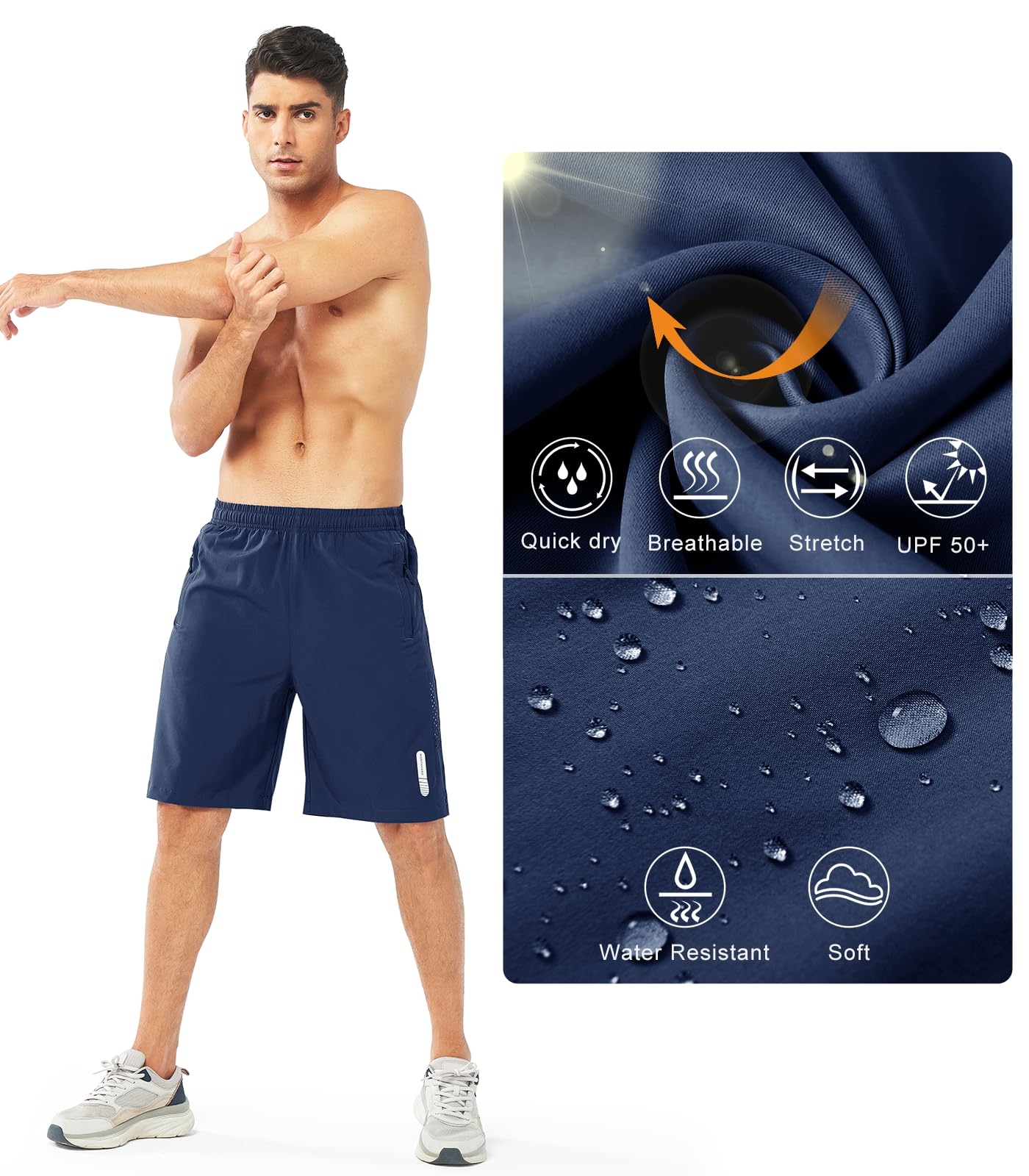 NORTHYARD Men's Athletic Running Shorts Gym Workout 7"/9"/5" Quick Dry Lightweight Sports Basketball Tennis 3 Zipper Pockets DARKBLUE-9inch S