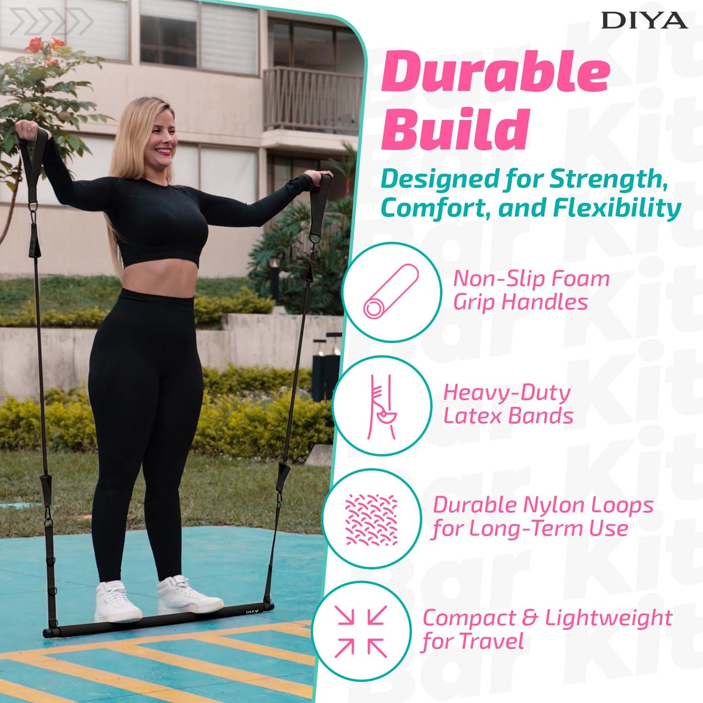 DIYA Pilates Bar Kit with Resistance Bands 140 lbs โ Adjustable Portable Home Gym Workout Equipment for Women & Men โ Full Body Fitness Bar for Legs, Glutes, Arms, Core & Back