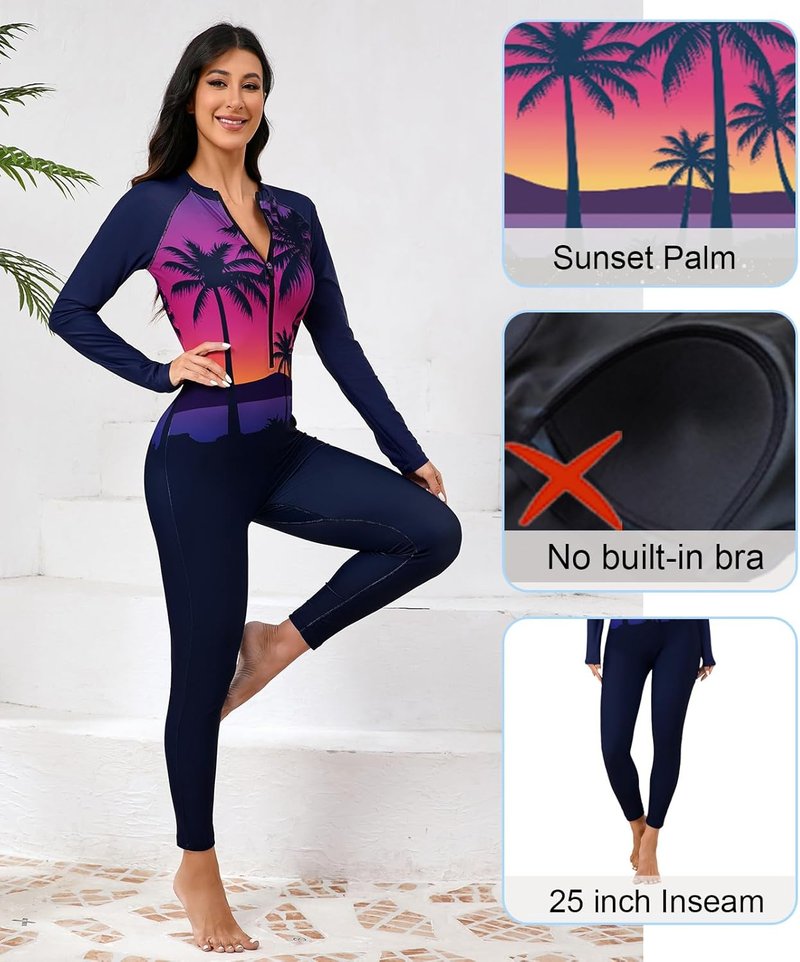 Women's Full Body Rash Guard Swimsuit - Long Sleeve UPF 50 One Piece with Front Zip