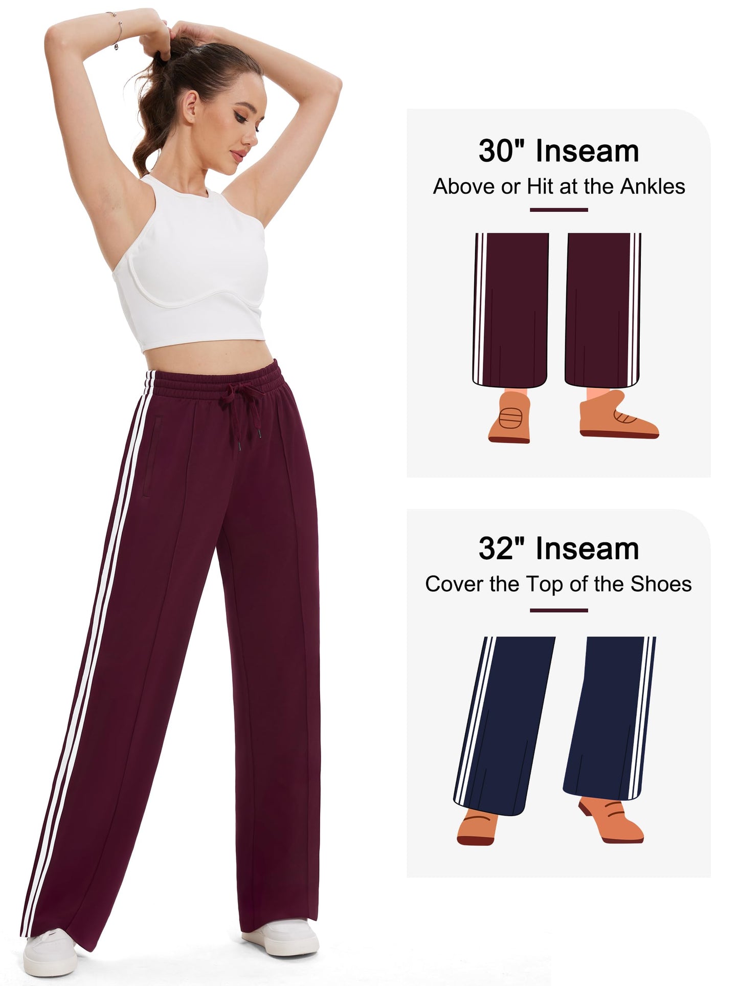 Tapata Women's 34" Inseam Tall Track Pants Loose Straight Leg Jogging Sweatpants Warm-Up Sports Athletic Running, Burgundy, XXL