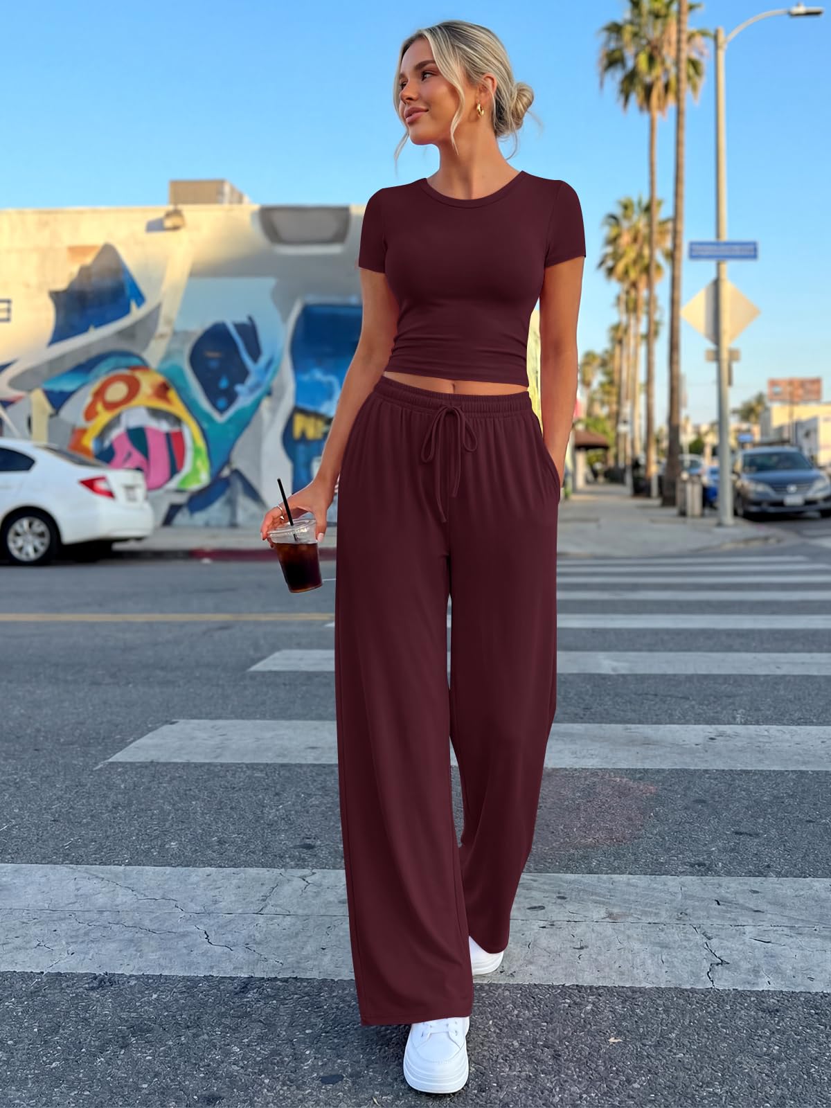 Trendy Queen Womens 2 Two Piece Set 2026 Summer Workout Vacation Gym Clothes Spring Fashion Lounge Matching Airport Travel Outfit Resort Wear Fitness Athleisure Clothing