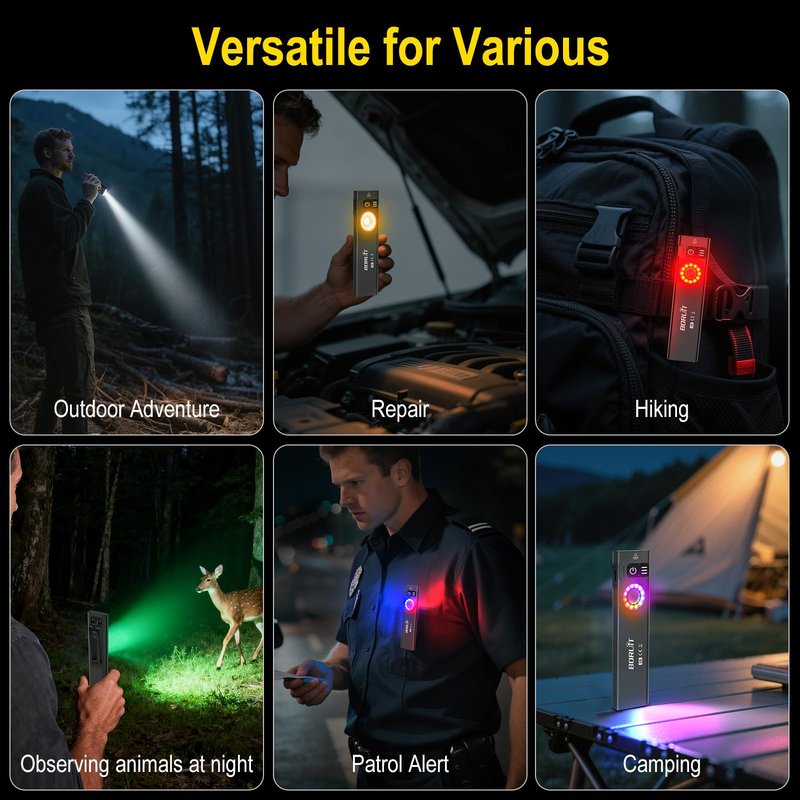BORUIT U8 Small Flat EDC Flashlight, 650 Lumens USB-C Rechargeable Pocket Light with 100m Beam, White, Warm Yellow & RGB LEDs, IP67 Waterproof, Magnetic Tail & Clip for Camping, Work, Emergency