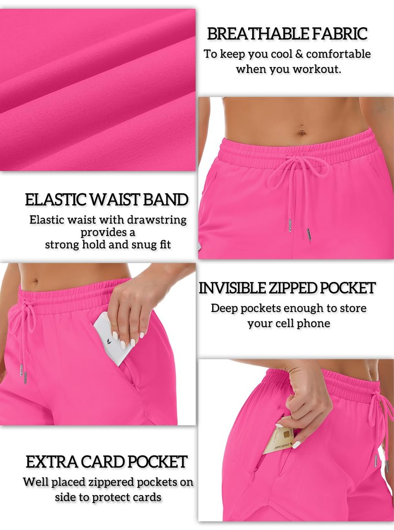 Mancreda Women's Running Shorts with Liner 3 Zipper Pockets Elastic Workout Athletic Gym Yoga Shorts(HPK,XXL) Hot Pink