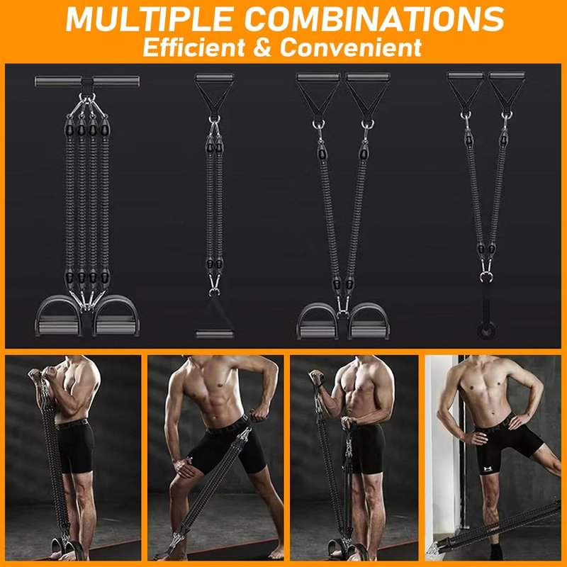 Upgrade Foot Pedal Resistance Band, 100lbs Adjustable 4 Tube Pedal Ankle Puller Resistance Band with Handle, Multifunction Home Gym Equipment, Stirrup Puller for Men Women for Full Body Exercise