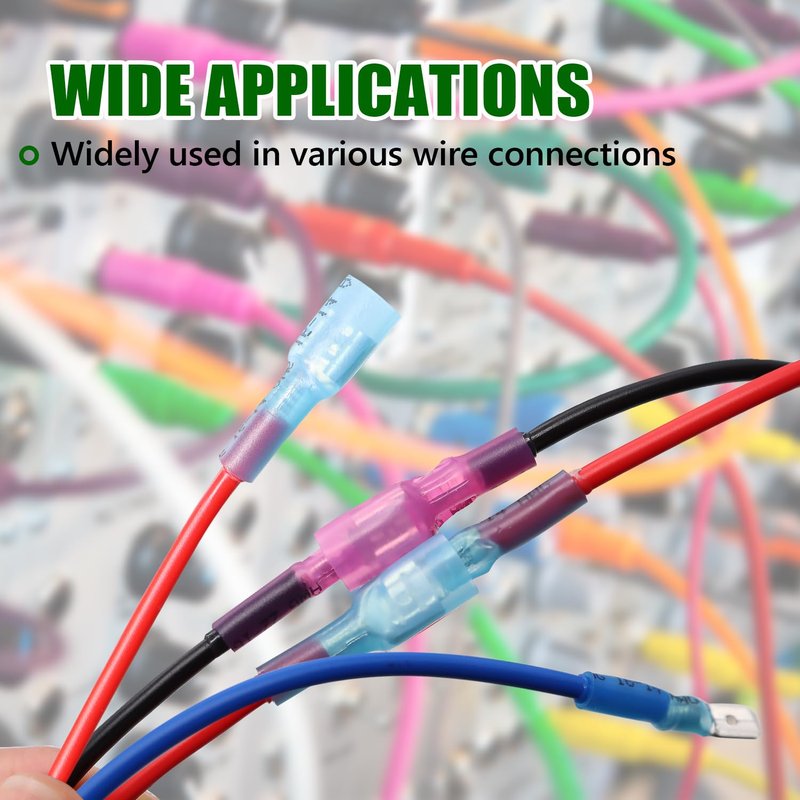 Twidec/100PCS Heat Shrink Spade Connectors Kit 22-10 AWG Female and Male Spade Terminlas Quick Disconnect Connectors Fully Insulated Electrical Wire Crimp Connector for Automotive Marine N-070-100PCS