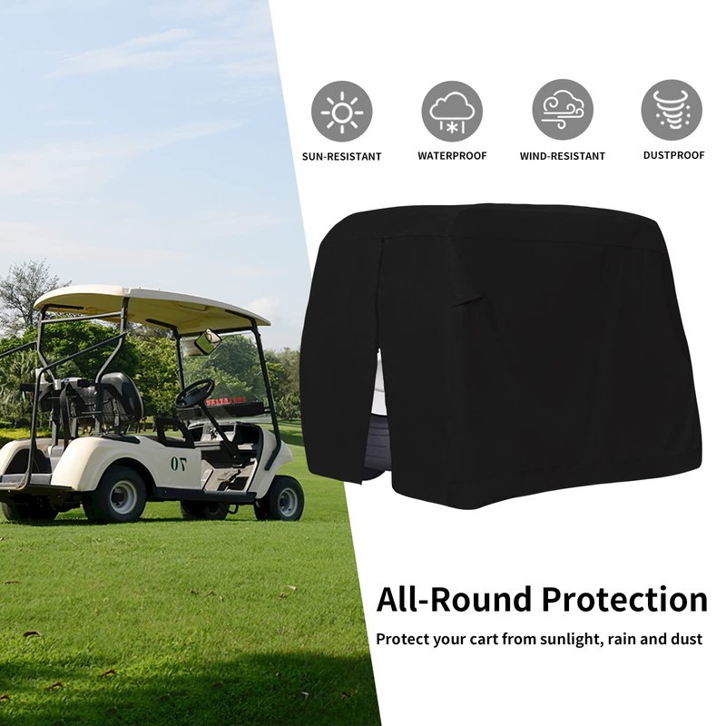 Easy-Going Golf Cart Cover Fit for Most Brand 2 Passenger Golf Cart Golf Cart, Waterproof Golf Cart Cover with Zipper Closure (95" L x 48" W x 66" H, Black)
