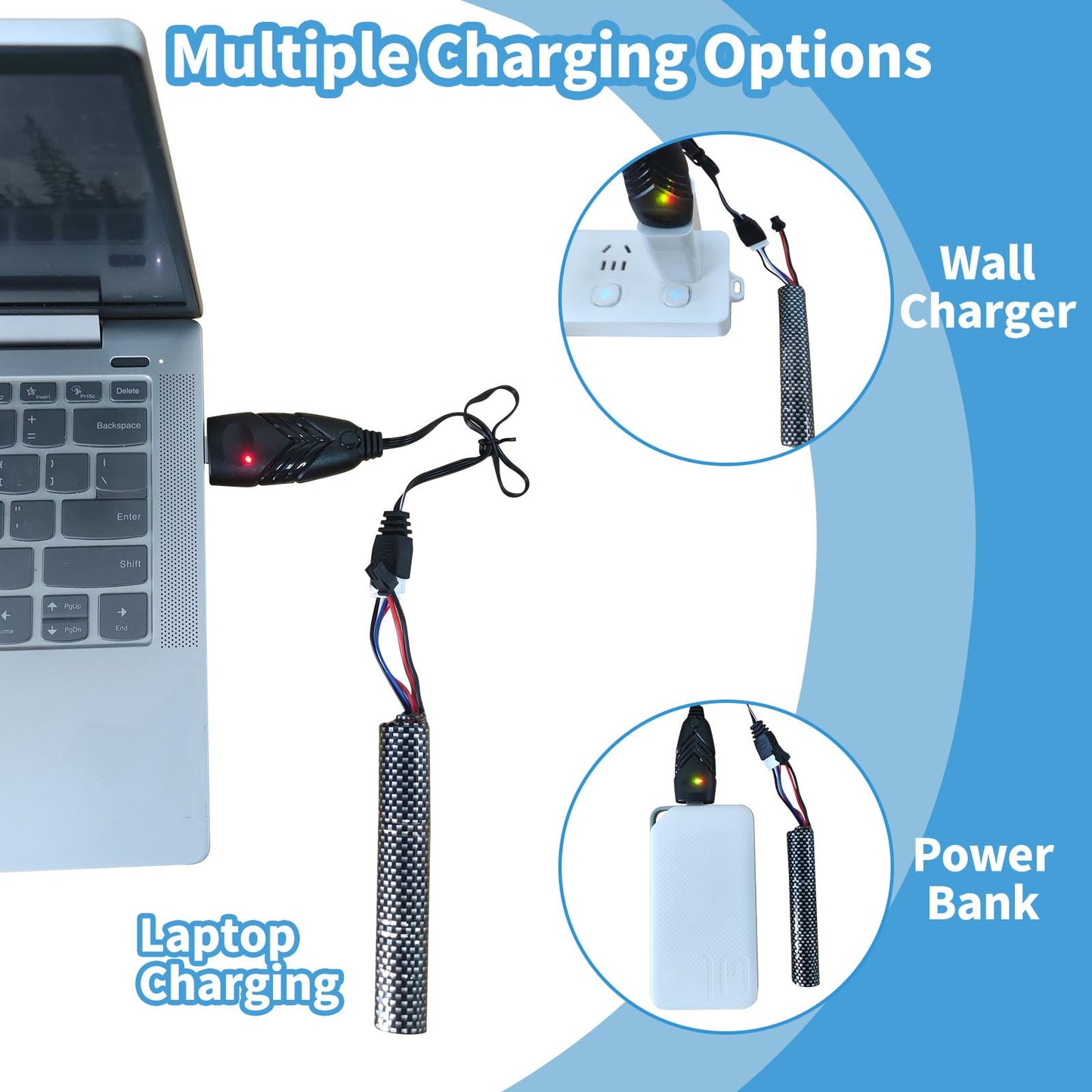 PTIJPOW Airsoft Gel Blaster Battery-11.1V 2000mAh Gel Blaster Battery with USB Charger,Rechargeable Water Bead Splatter Ball Batteries with Mini Tamiya to SM2P Charger Cable(1Pack)