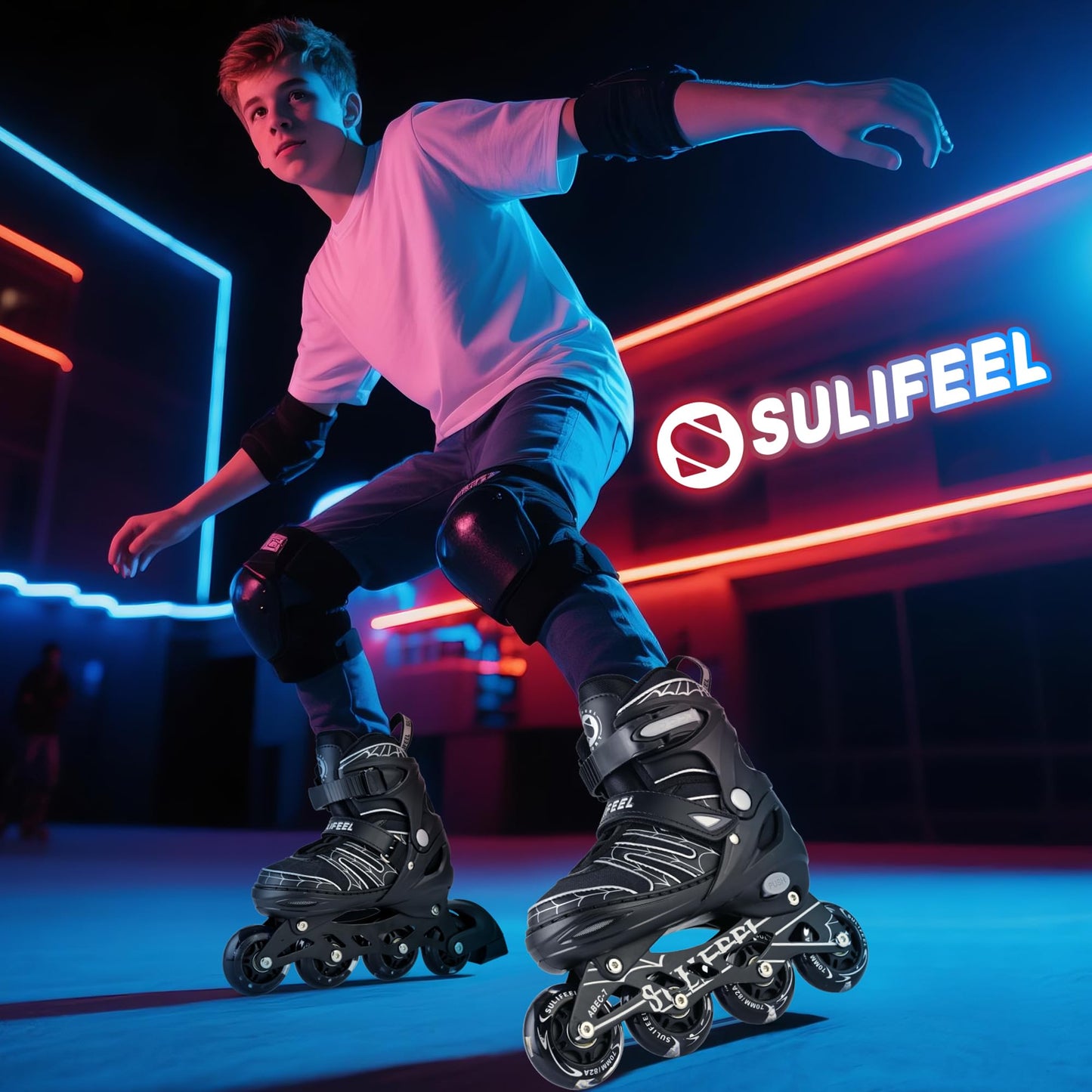 SULIFEEL Inline Skates with Blades for Kids Boys Youth Ages 6-12 8-12 5-8 with Light up Wheels 4 Sizes Adjustable Roller Skates for Beginners Indoor Outdoor Sports