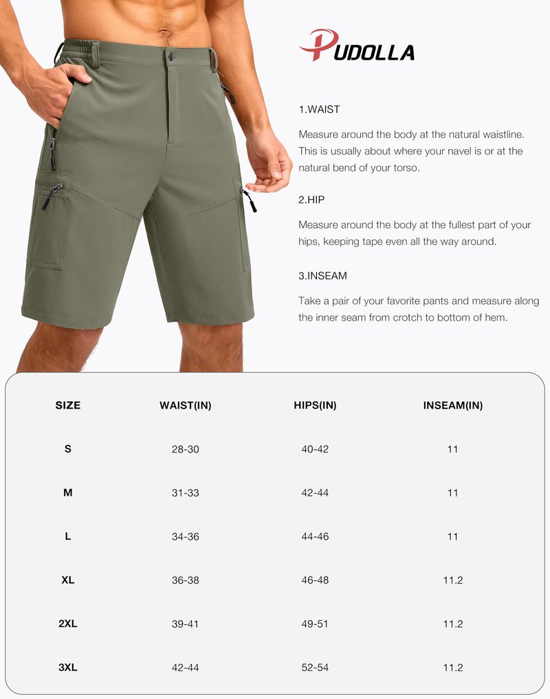 Pudolla Men's Hiking Shorts 11" Lightweight Cargo Work Shorts for Men Summer Travel Golf Casual Outdoor with 5 Pockets(Dark Navy 3X-Large)