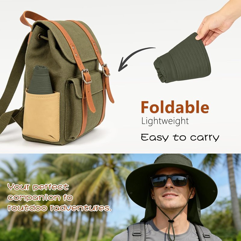 ZOORON Sun Hats for Men & Women - UPF 50+ Waterproof Fishing Hat with Neck Flap | Wide Brim Bucket Hat for Safari & Hiking