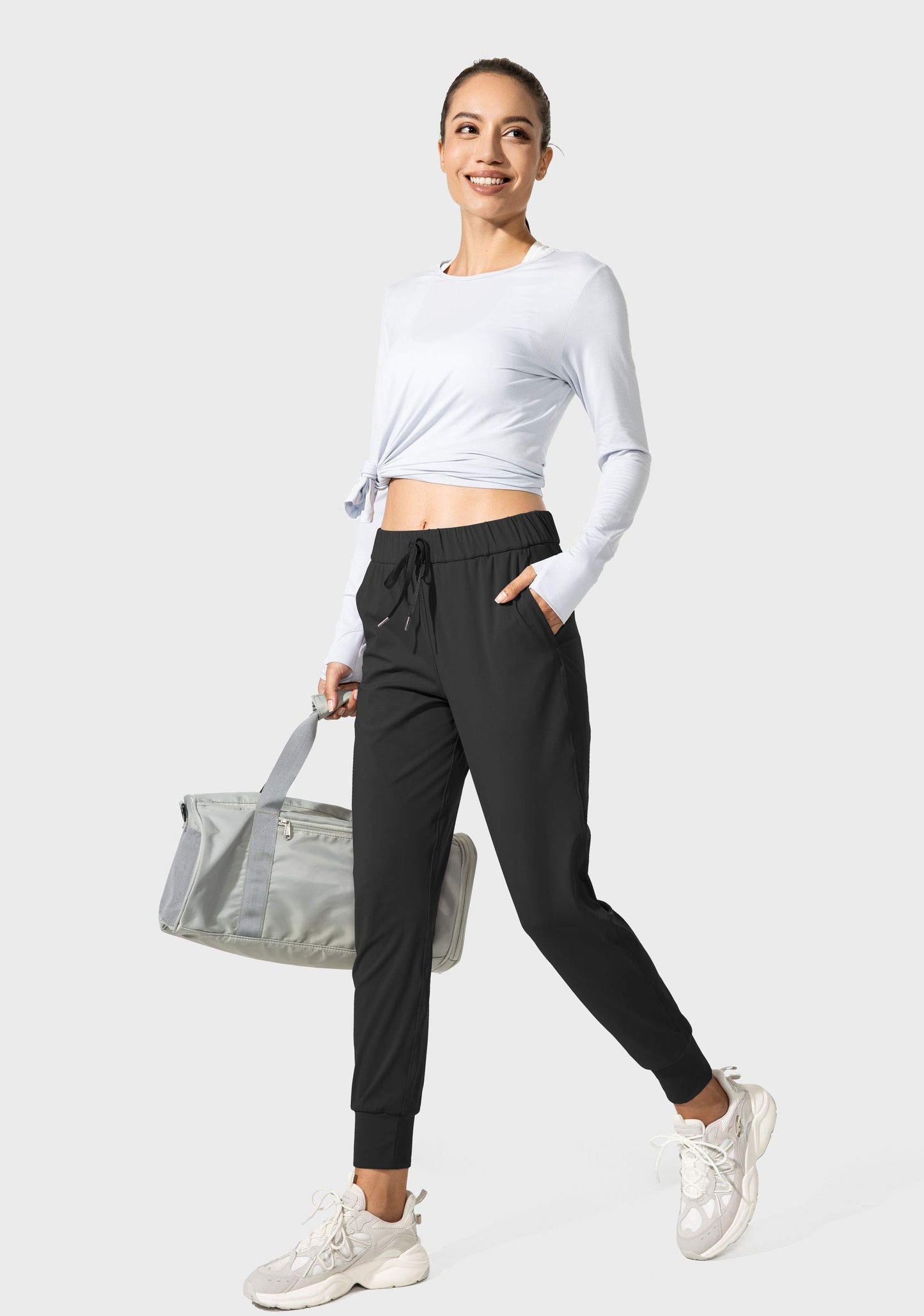 SANTINY Women's Joggers Pants Pockets Drawstring Running Sweatpants for Women Lounge Workout Jogging(Black_XXL)
