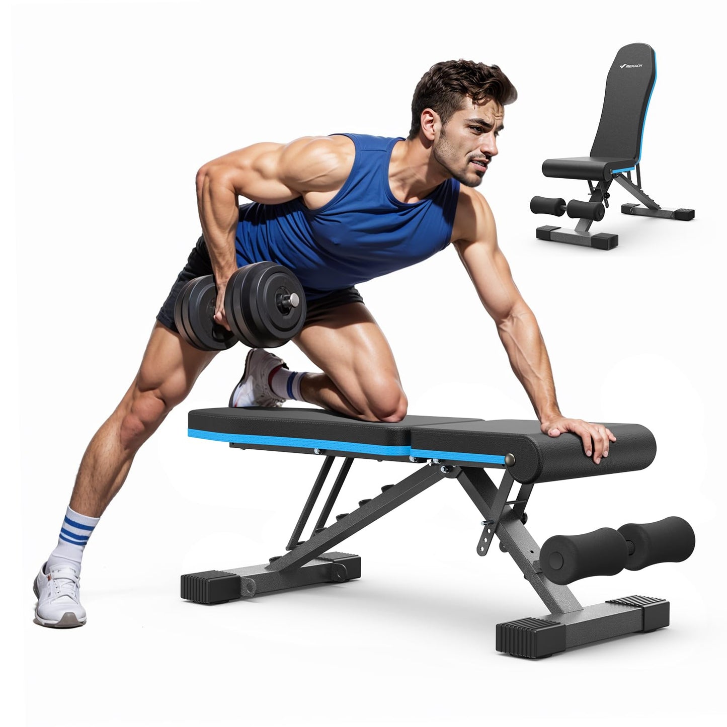 MERACH Weight Bench, Foldable Weight Benches for Home Gym with 990 LBS, Adjustable Weight Bench with 72 Training Angles, Incline Bench Press for Full Body
