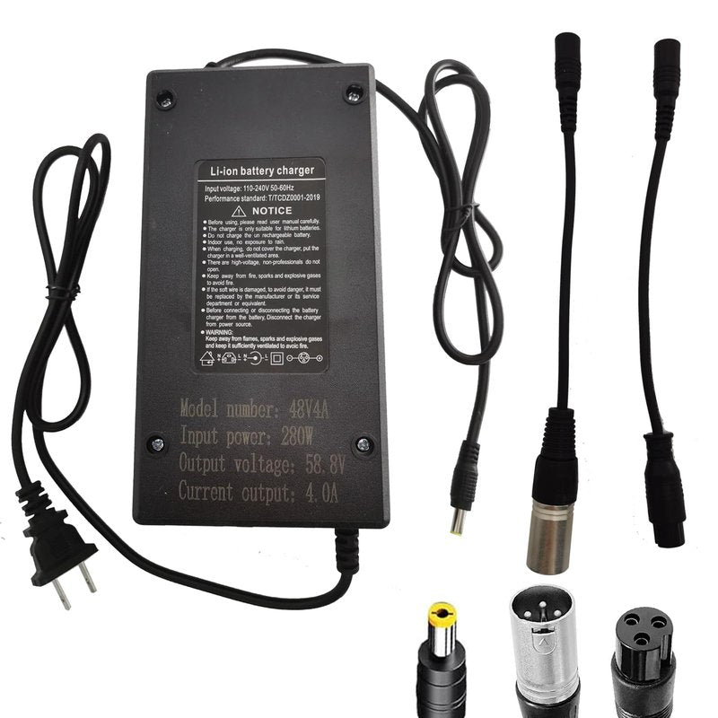 58.8V 4A 3-Plug Charger for Apollo 52V Phantom, Explore, Ghost, Pro/Yume Y10/ VSETT 9(NOT for 9+)/ Zero 8X 10 10X and More 50V to 52V 14S Lithium Li-ion Battery Gx16-3 3 Prong XLR Plug