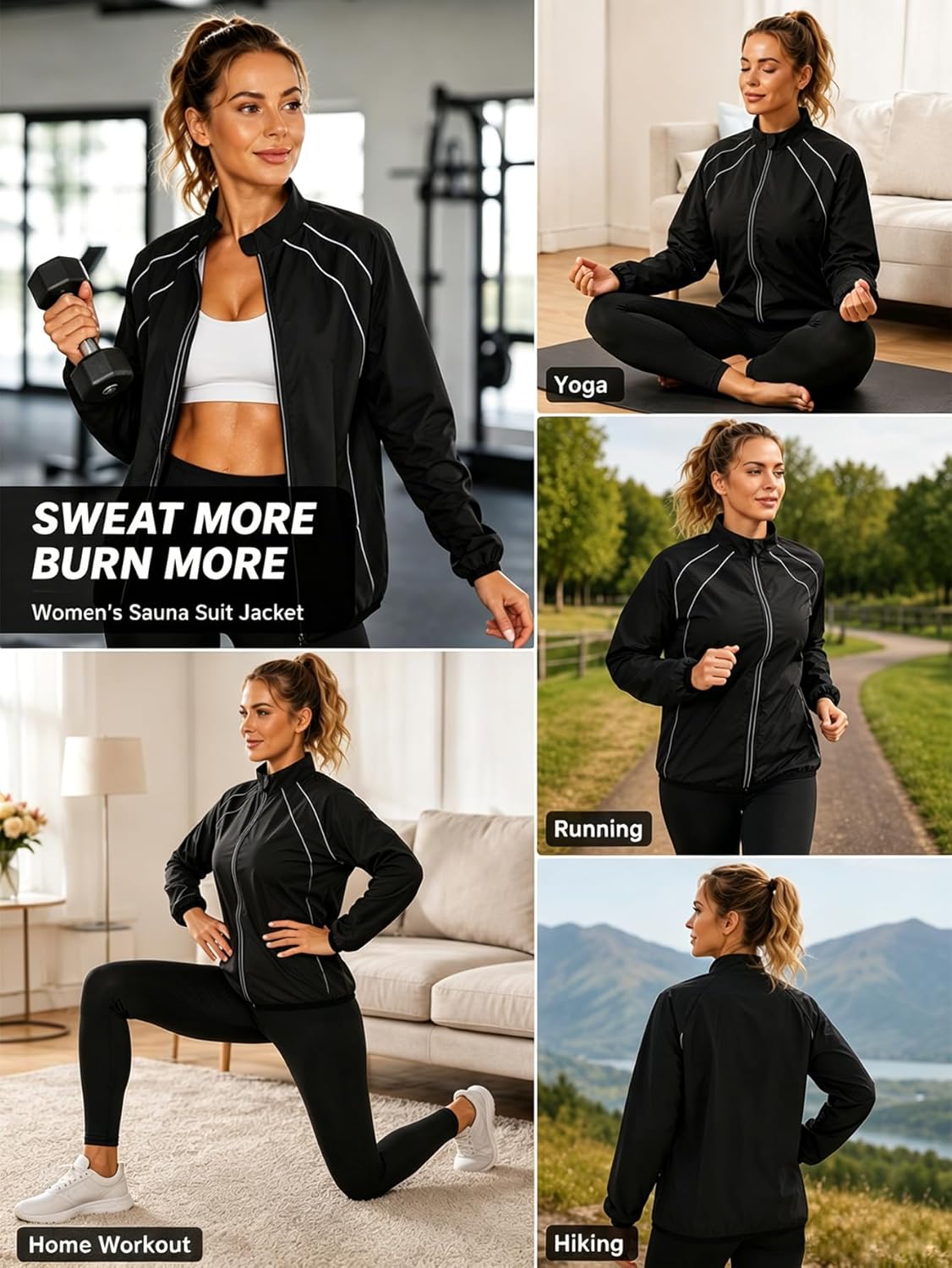 Sauna Suit for Women - Long Sleeve Zipper Sweat Jacket for Gym Workout & Running | Fitness Apparel