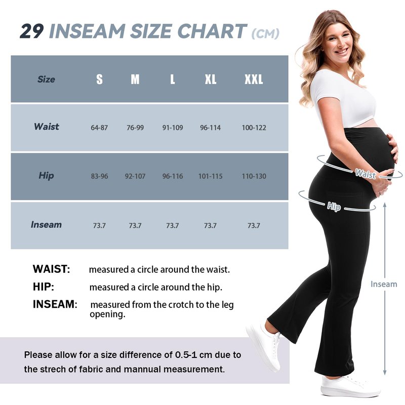 Leafigure Maternity Flare Leggings with Pockets Over The Belly Yoga Pants for Workout Soft Pregnancy Activewear Black L