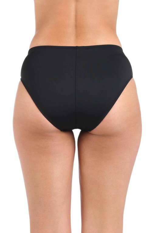 La Blanca Women's Standard Island Goddess Banded Mid Waist Pant Bikini Swimsuit Bottom, Black, 6