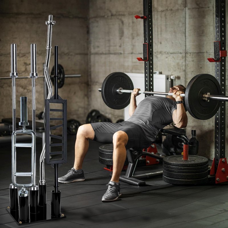 Tebery Barbell Floor Stand Holder, 5 Barbells Vertical Corner Storage Rack, Heavy Duty Home Gym Weight Organizer for Bars, Hex, Trap, Curl, Triceps Bars
