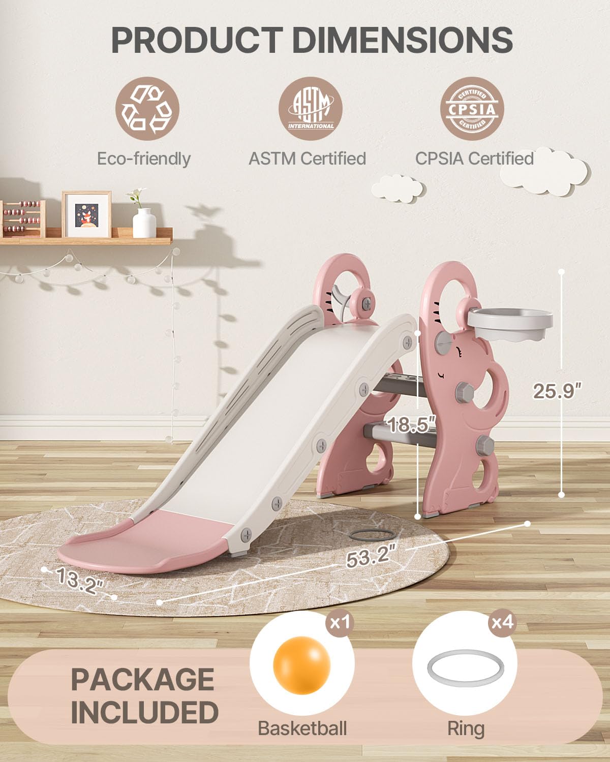 Babytronic Toddler Slide for Toddlers Aged 1-3 Indoor Outdoor Playset Pink